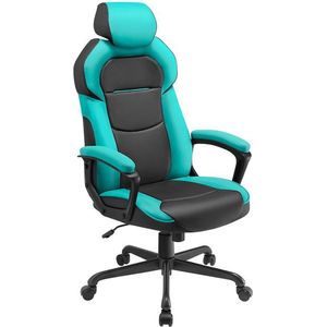 Signature Home Ocean bureaustoel - PU-bureaustoel met verstelbare hoofdsteun en wipfunctie - Bureaustoel verstelbare hoofdsteun PU turkoois - blauw