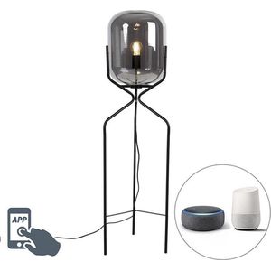 QAZQA bliss - Design Dimbare LED Smart Vloerlamp | Staande Lamp incl. wifi met Dimmer - 1 lichts - H 120 cm - Zwart - Woonkamer | Slaapkamer | Keuken