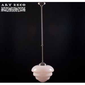 Art deco hanglamp Oxford | 1 lichts | Ø 30 cm | 65-105 cm | grijs / staal / wit | glas / metaal | vertelbaar | woonkamer | gispen / retro / jaren 30