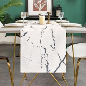 Moderne tafelloper met marmerstructuur - elegant en multifunctioneel - 1 stuk - linnen - 40 x 140 cm
