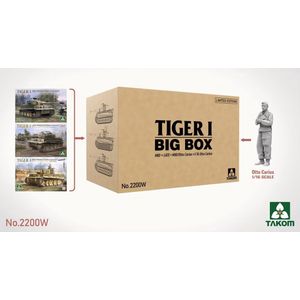 1:35 Takom 2200W TIGER I BIG BOX - Mid, Late, Mid (Otto Carius) & 1/16 Otto Carius figure Plastic Modelbouwpakket