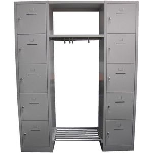 ABC Kantoormeubelen garderobeset uit 2 lockerkasten grijze deuren met tussenstuk 183 cm breed en cilinderslot