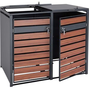 XL 2-zits/4-zits afvalbak deksel MCW-J81, afvalbak, metaal 59kg antraciet ~ kersenhout look donkerbruin