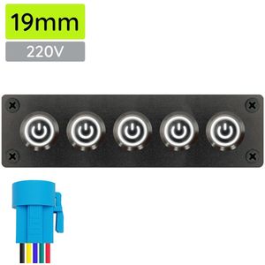 ProRide Metalen drukschakelaars in Vijfvoudig inbouwpaneel 220V ON-OFF - 19mm - IP67 - LED indicatie Wit
