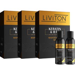 Liviton Keratine & Haarbtx No.1 & No.2 - Keratine Behandeling - Proteïne Behandeling- Herstelt beschadigd haar - Voordeelverpakking 3x (2 x 100 ml)