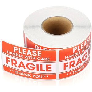 600 stickers op rol Handle with care Fragile - Breekbaar 5 x 7.62 cm