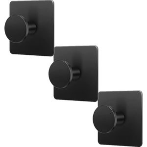 Black Self Adhesive Hooks Stainless Steel Wall Hooks 3 Pieces Self Adhesive Towel Hooks Without Drilling 4.5 x 4.5 cm Stainless Steel Kitchen and Bathroom Towel Holder