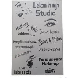 Tekst bord - Spreuken bord Welkom in mijn studio - Nagel - stylist - Wenkbrauw - Quote - Wimpers - Verzorging - Salon - Beauty