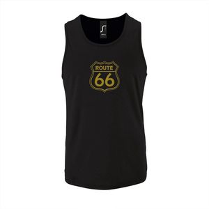 Zwarte Tanktop sportshirt met ""Route 66"" Print Goud Size XXL