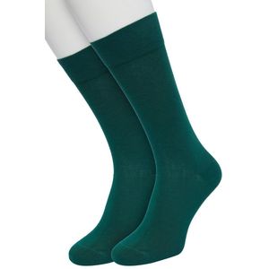 Bonnie Doon Basic Sokken Heren Donker Groen maat 47/52 - 2 paar - Basis Katoenen Sok - Gladde Naden - Brede Boord - Uitstekend Draagcomfort - Goede Pasvorm - 2-pack - Multipack - Effen - Donkergroen - Trekking Green - OL6324012.380