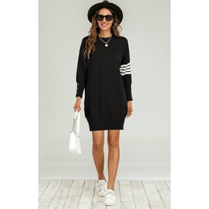 Gebreide tuniekjurk met witte streep in zwart
