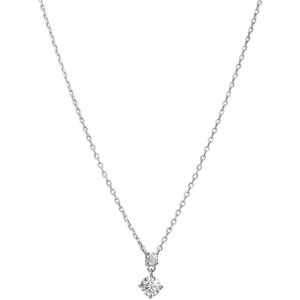 Lucardi Dames Zilveren ketting met hanger zirkonia - Ketting - 925 Zilver - Zilverkleurig - 48 cm