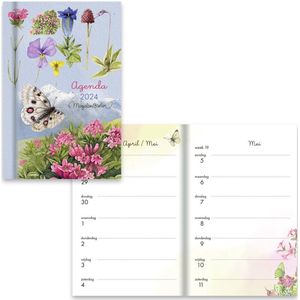 Hallmark - Agenda mini - 2024 - Marjolein Bastin - Blauw vlinder bloemen - Weekoverzicht - Hardcover - A7 ( 7,5 x 11,5cm)