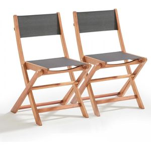 Oviala - Set van 2 inklapbare stoelen van eucalyptus hout en zwarte textilène