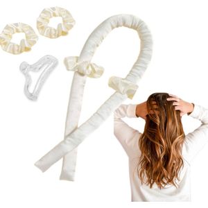 Heatless Curls 4-delig - Wit - Haarrollers - Krullen Zonder Hitte - Krullers - Haar Rollers Zelfklevend - Haarkruller - incl. Scrunchies en haarklem