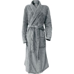 LINNICK Flanel Fleece Uni Badjas - Dark Grey - L - Badjas Dames - Badjas Heren