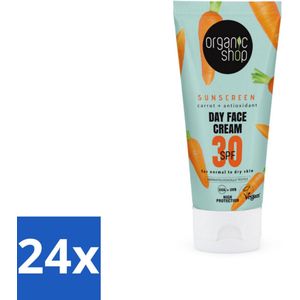 24 x Organic Shop - Zonnebrandcrème Gezicht SPF 30 - Normale Huid - 50 ml - Zonnebrandcrème - Gezichtscrème - SPF 30 - Normale Huid - Droge Huid