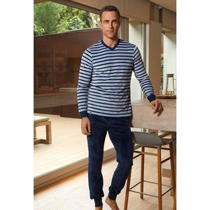 Barandi Herenpyjama – Lange Mouwen – Gestreept – Blauw – Zachte Fleece Broek - XL