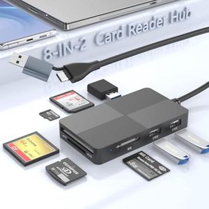 USB 3.0 Kaartlezer Hub - 8-in-2 Multi-geheugenkaartlezer voor SD, Micro SD, CF en USB