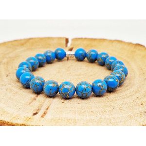 Klassieke Armband Natuursteen ""Blauw howliet gesponnen goud"" - 10 mm diameter van de korrel - Een mooi cadeau voor familie en vrienden