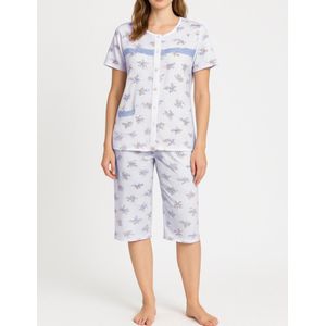 Dames capri pyjamaset doorknoop 2298 met bloemenprint XXXL blauw