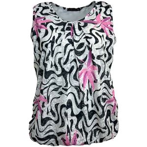 Pink Lady dames top - E106 - zwart/wit/roze print - mouwloos - maat S