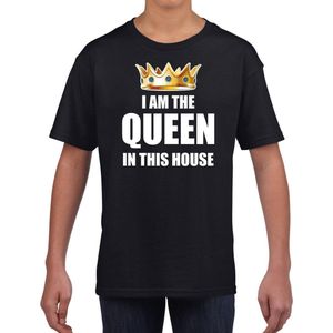 t-shirt Im the queen in this house zwart meisjes / kinderen - Woningsdag / Koningsdag - thuisblijvers / luie dag / relax shirtje 164/176