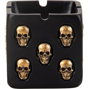 Asbak met gouden Skulls - Keramiek - D8 x H8 cm - zwart - binnen/balkon/serre