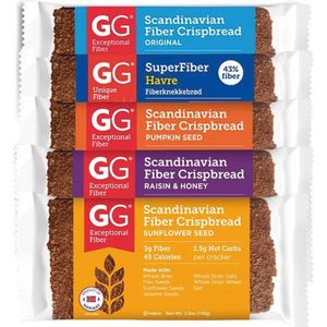 GG Bran | Mix 5 Vezelrijke Crispbread | Voordeelpakket | 5 x 100g | Eiwitrijke voeding | Koolhydraatarme Crackers