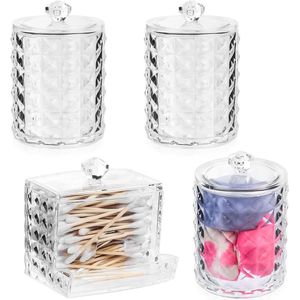 Wattenstaafjeshouder en Wattenschijfdispenser Set - 4 Stuks Opbergdoos voor Cosmetica en Make-up