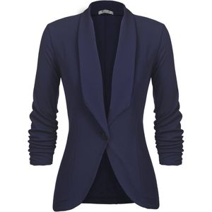 Dames Blazer Elegant Jasje Cardigan 3/4 Langere Droomjacket Kantoor Jasje, Effen Slank Pasvorm Lapar Zakelijk Trenchcoat Korte Jas