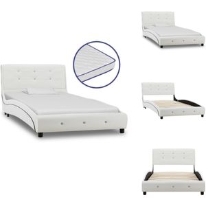 vidaXL Bed - Bedden - Eenpersoonsbed - Eenpersoonsbedden - Bed met traagschuim matras kunstleer wit 90x200 cm