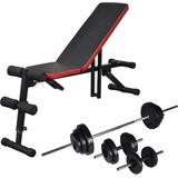 The Living Store Trainingsbank - Multifunctioneel - Met Halterset - Verstelbaar - Robuust Stalen Frame - Comfortabele Zitting - 150 kg Max Gebruikersgewicht - Zwart/Rood