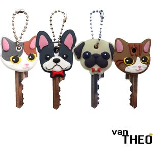 Huisdieren Sleutelhoesjes Set - Bulldog Kat Pug - Sleutelhoesje - Sleutelhanger - Sleutelkapje - Sleutelbeschermer