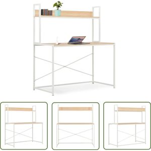 The Living Store Computerbureau 120x60x138 cm wit en eikenkleurig - Computerbureau - Bureau - Houten Bureau - Wit Bureau - Industrieel Bureau