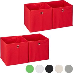 Relaxdays 4x opbergbox - stof - opvouwbaar - speelgoed - opbergmand - opbergen - rood