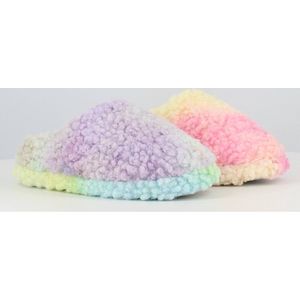 Meisjes fleece pantoffels color mix – zeer zachte licht blauw/paars gekleurde huissloffen - instappers – antislip – maat 32 - elk paar is uniek gekleurd