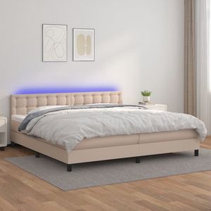 The Living Store Boxspring met matras en LED kunstleer cappuccinokleur 200x200cm - Bed