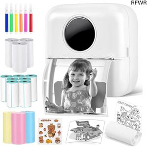 RFWR® Draagbare Mini-Printer voor Foto's en Notities - Thermische Fotoprinter zonder Inkt met Bluetooth en 13 Rollen Papier