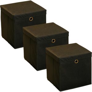 HI Opbergmand - 3x - zwart - 30 x 30 cm - kunststof - met deksel - vakkenkast