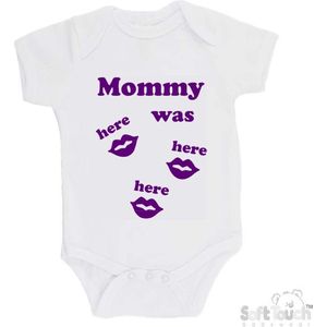 100% katoenen Romper ""Mommy was here here here"" Unisex Katoen Wit/paars Maat 56/62