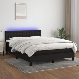 The Living Store Boxspring - LED - 140 x 190 x 78/88 cm - zwart - pocketvering matras - huidvriendelijk topmatras