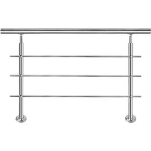 Aufun Trapleuning Roestvrij Stalen - 160cm - Leuning voor Binnen en Buiten - Trapleuningset met Montage - Trapleuningen voor Trap Balkon Terras Borstwering - Bar Railing Set - 3 Cross Braces