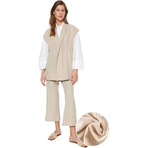 Trendyol Khaki Intern Geknoopte Linnenlook Kimono-Broek Geweven Set Tctss23Us00061