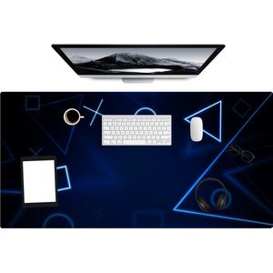 Muismat 120x60 cm - Bureaumat gaming blauw - Computer en gameroom accessoires - Muis en bureau mat onderlegger - Game room decoratie - Bureaulegger desktop xl - Mousepad xxl - Muismatten office desk anti slip