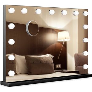 Bayt Hollywood Spiegel met Verlichting - Make Up Spiegel met Verlichting - Spiegel met Verlichting - Hollywood Spiegel 80x60 - Dimbaar - 10x Vergroting - 80x60cm - Zwart