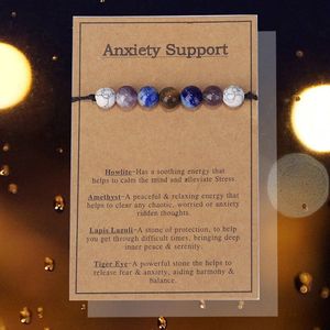 Bixorp ""Anxiety Support"" Armbandje - Edelstenen Cadeau Armband op kaartje - Howliet, Amethist, Lapis Lazuli & Tijgeroog