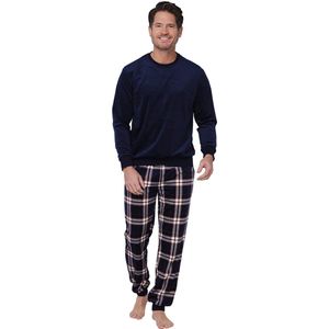 Pastunette - Huispak/Pyjama - Midnight Mode - Velours/Fleece - Blauw Geruit - Maat 3XL