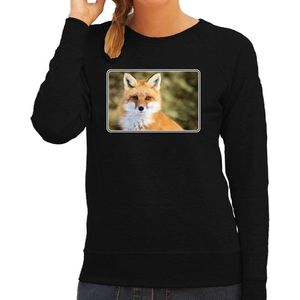 Dieren sweater met vossen foto - zwart - voor dames - natuur / vos cadeau trui - kleding / sweat shirt XL