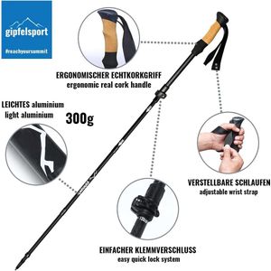 Opvouwbare wandelstokken, telescopische trekkingstokken met tas, wandelstok, telescoopstokken voor wandelen, trekking, trekking, verstelbaar, voor dames en heren